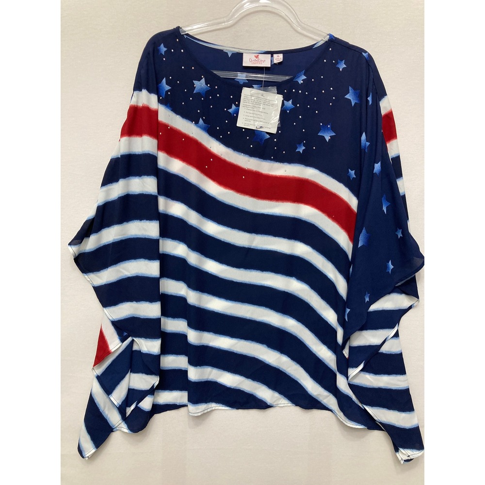 New Quacker Factory Poncho Top XL Artsy Festival Patriotic American Flag